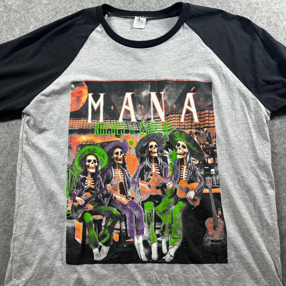 Mana Raglan Graphic Tee Mens M Gray Black Noches de Cantina Tour Baseball Shirt